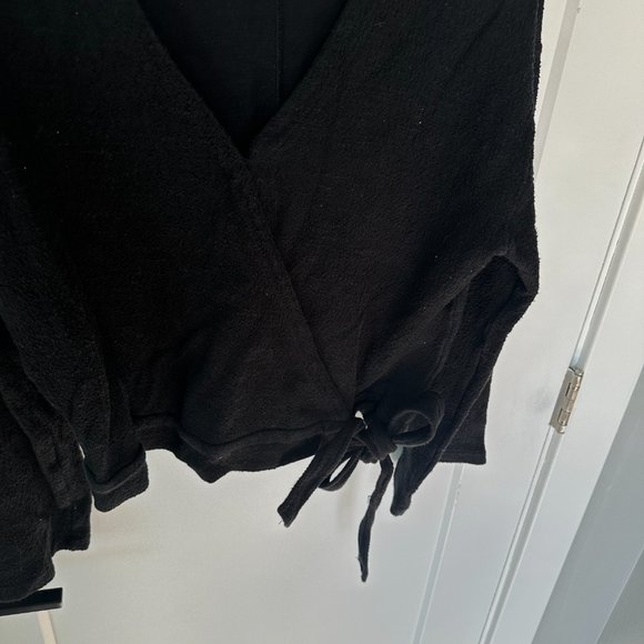 Madewell Texture & Thread Womens Wrap Top Long Sleeve Black Medium - Picture 3 of 5